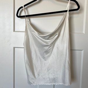 White cowl neck top, satin